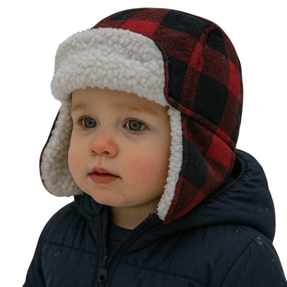 Tucker + Tate Lined Earflap Hat Black Watch Plaid Sz 0-12 mos